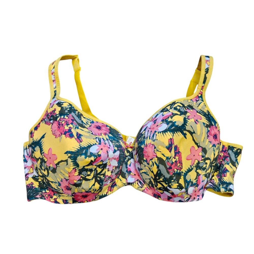Cacique Floral Yellow Bra with Pink and Green Accents